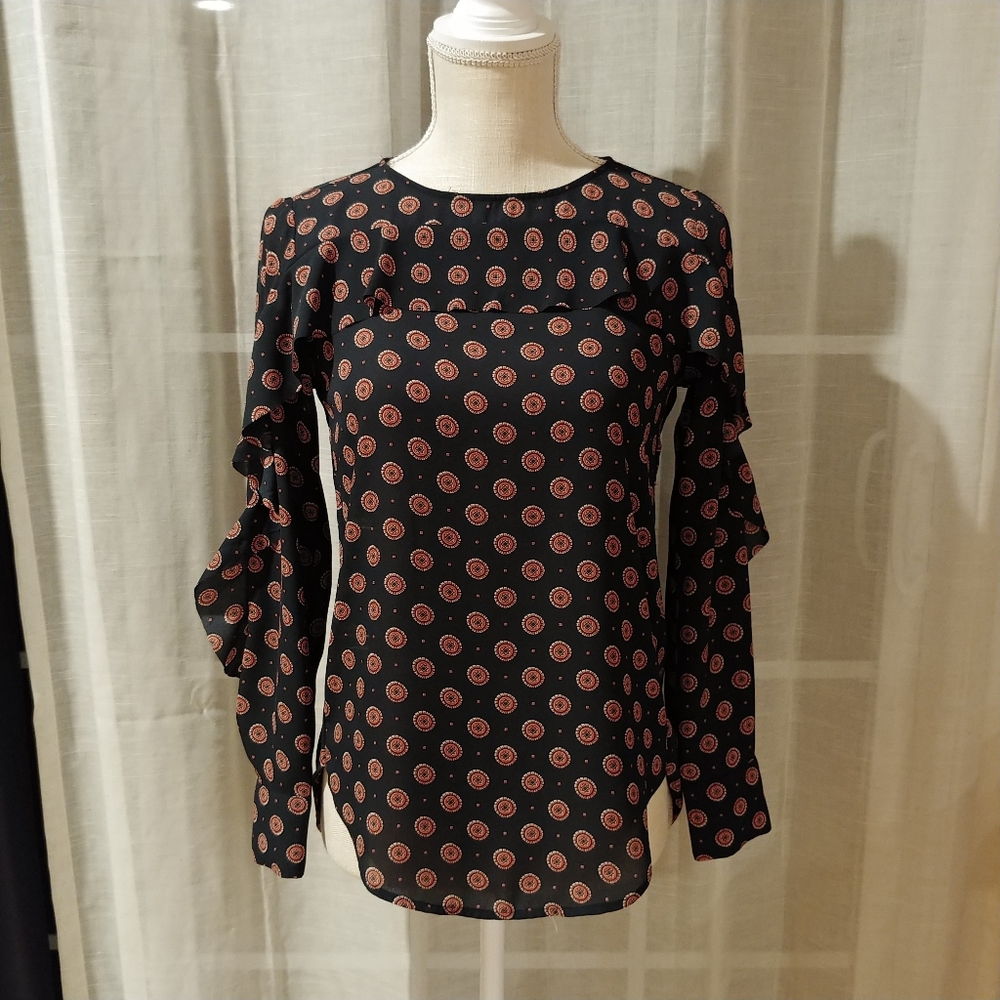 BANANA REPUBLIC ✨NAVY PRINT💙Long Sleeve Blouse